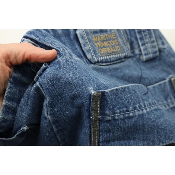 Vintage 90s Marithe Francois Girbaud Mens 40 Spell Out Baggy Strap Denim Shorts - Picture 7 of 13
